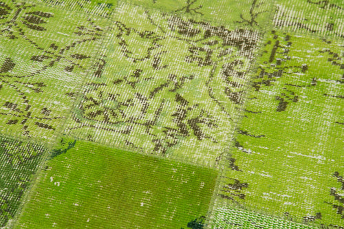 Kirk Yama Green Patchwork Cotton Wool Handmade Area Rug 2'10'' x 9'10''