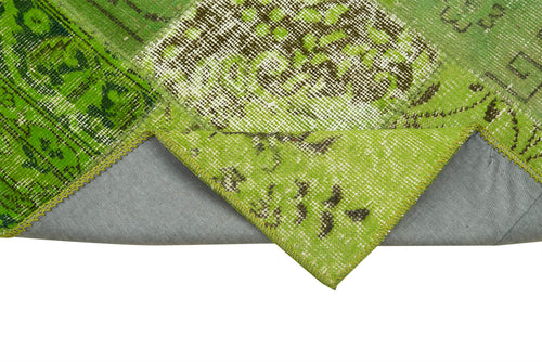 Kirk Yama Green Patchwork Cotton Wool Handmade Area Rug 2'10'' x 9'10''
