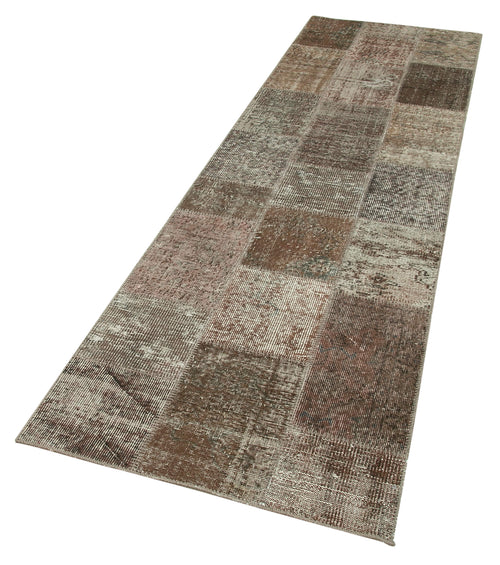 Kirk Yama Brown Patchwork Cotton Wool Handmade Area Rug 2'9'' x 9'10''
