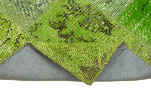 Kirk Yama Green Patchwork Cotton Wool Handmade Area Rug 2'10'' x 9'10''