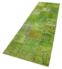 Kirk Yama Green Patchwork Cotton Wool Handmade Area Rug 2'10'' x 10'0''