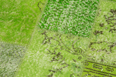 Kirk Yama Green Patchwork Cotton Wool Handmade Area Rug 2'10'' x 10'0''