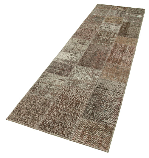 Kirk Yama Brown Patchwork Cotton Wool Handmade Area Rug 2'9'' x 9'11''