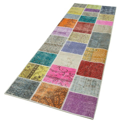 Handmade Area Rug - Blue Patchwork Cotton Wool Carpet 3'0''x9'10'' by Agacan
