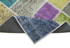 Handmade Area Rug - Blue Patchwork Cotton Wool Carpet 3'0''x9'10'' by Agacan