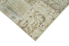 Handmade Area Rug - Beige Patchwork Cotton Wool Vintage Turkish Carpet 2'9''x9'10''