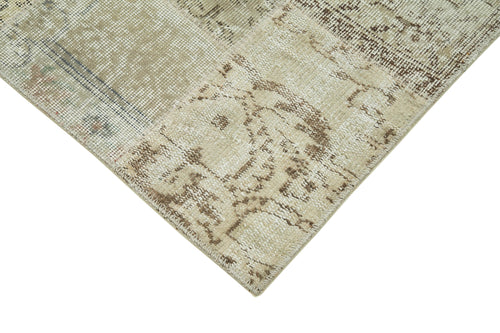 Handmade Area Rug - Beige Patchwork Cotton Wool Vintage Turkish Carpet 2'9''x9'10''