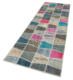 Handmade Area Rug - Kirk Yama Blue Patchwork Cotton Wool Carpet 2'11''x10'0''