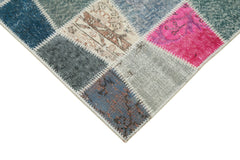 Handmade Area Rug - Kirk Yama Blue Patchwork Cotton Wool Carpet 2'11''x10'0''