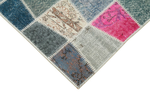 Handmade Area Rug - Kirk Yama Blue Patchwork Cotton Wool Carpet 2'11''x10'0''
