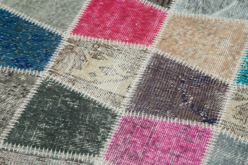 Handmade Area Rug - Kirk Yama Blue Patchwork Cotton Wool Carpet 2'11''x10'0''