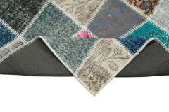 Handmade Area Rug - Kirk Yama Blue Patchwork Cotton Wool Carpet 2'11''x10'0''