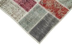 Handmade Area Rug - Blue Patchwork Turkish Carpet 2'11"x9'9" Cotton Wool Durable