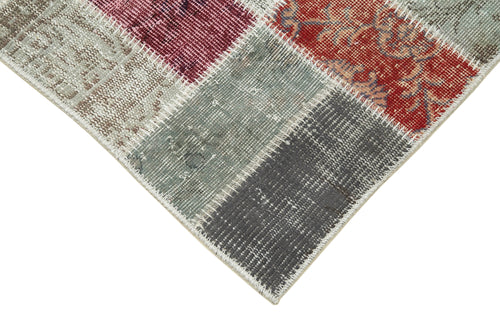 Handmade Area Rug - Blue Patchwork Turkish Carpet 2'11"x9'9" Cotton Wool Durable