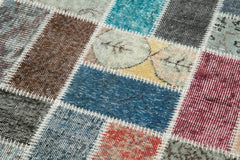 Handmade Area Rug - Blue Patchwork Turkish Carpet 2'11"x9'9" Cotton Wool Durable
