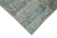 Handmade Area Rug - Blue Patchwork Cotton Wool Vintage Handwoven Carpet 2'9''x9'11''