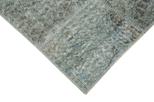 Handmade Area Rug - Blue Patchwork Cotton Wool Vintage Handwoven Carpet 2'9''x9'11''