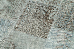 Handmade Area Rug - Blue Patchwork Cotton Wool Vintage Handwoven Carpet 2'9''x9'11''