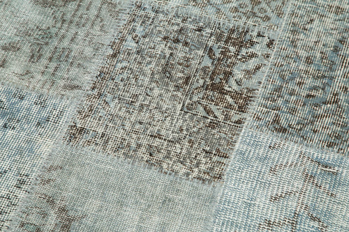 Handmade Area Rug - Blue Patchwork Cotton Wool Vintage Handwoven Carpet 2'9''x9'11''