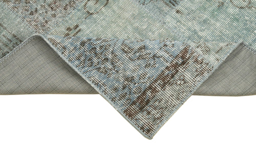 Handmade Area Rug - Blue Patchwork Cotton Wool Vintage Handwoven Carpet 2'9''x9'11''