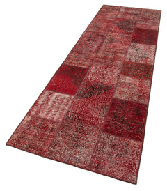Handmade Area Rug - Kirk Yama Red Patchwork Cotton Wool Vintage Carpet 2'10''x9'11''