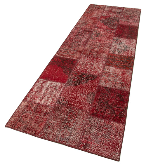Handmade Area Rug - Kirk Yama Red Patchwork Cotton Wool Vintage Carpet 2'10''x9'11''
