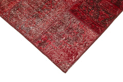Handmade Area Rug - Kirk Yama Red Patchwork Cotton Wool Vintage Carpet 2'10''x9'11''