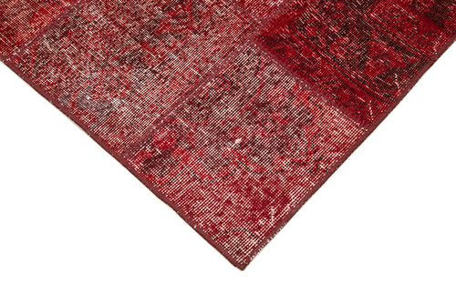 Handmade Area Rug - Kirk Yama Red Patchwork Cotton Wool Vintage Carpet 2'10''x9'11''