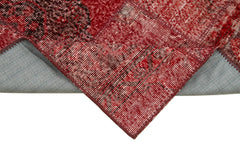 Handmade Area Rug - Kirk Yama Red Patchwork Cotton Wool Vintage Carpet 2'10''x9'11''