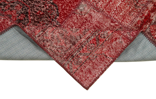 Handmade Area Rug - Kirk Yama Red Patchwork Cotton Wool Vintage Carpet 2'10''x9'11''