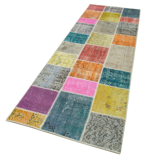 Kirk Yama Blue Patchwork Cotton Wool Handmade Area Rug 3'0'' x 9'11''