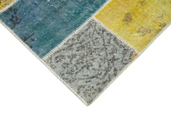 Kirk Yama Blue Patchwork Cotton Wool Handmade Area Rug 3'0'' x 9'11''
