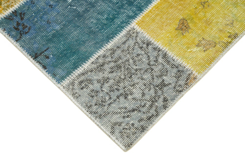 Kirk Yama Blue Patchwork Cotton Wool Handmade Area Rug 3'0'' x 9'11''