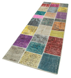 Kirk Yama Blue Patchwork Cotton Wool Handmade Area Rug 3'0'' x 9'10''