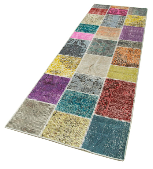 Kirk Yama Blue Patchwork Cotton Wool Handmade Area Rug 3'0'' x 9'10''