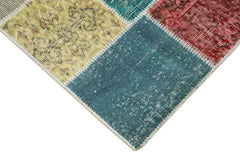 Kirk Yama Blue Patchwork Cotton Wool Handmade Area Rug 3'0'' x 9'10''