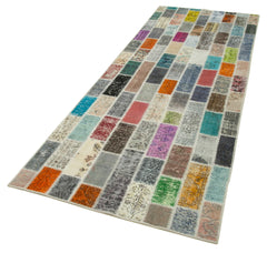 Kirk Yama Blue Patchwork Cotton Wool Handmade Area Rug 3'6'' x 9'11''