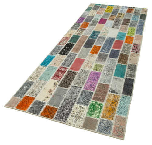 Kirk Yama Blue Patchwork Cotton Wool Handmade Area Rug 3'6'' x 9'11''