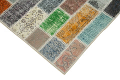 Kirk Yama Blue Patchwork Cotton Wool Handmade Area Rug 3'6'' x 9'11''