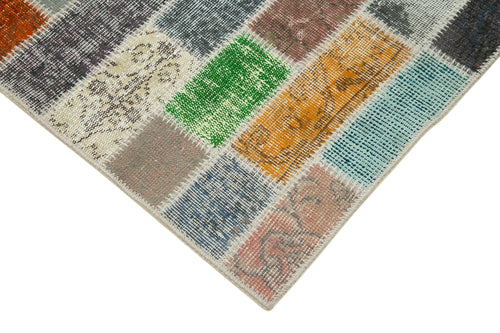 Kirk Yama Blue Patchwork Cotton Wool Handmade Area Rug 3'6'' x 9'11''