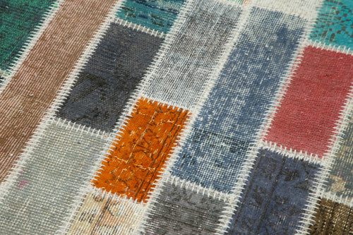 Kirk Yama Blue Patchwork Cotton Wool Handmade Area Rug 3'6'' x 9'11''