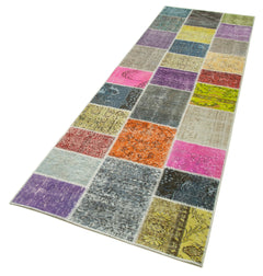 Kirk Yama Blue Patchwork Cotton Wool Handmade Area Rug 3'0'' x 9'10''