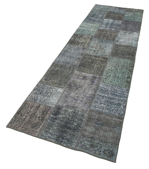 Handmade Area Rug - Kirk Yama Grey Patchwork Cotton Wool Carpet 2'9''x10'1''