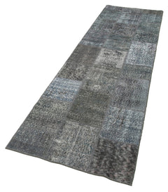 Handmade Area Rug – Kirk Yama Grey Patchwork Cotton Wool Vintage Carpet 2'9''x10'