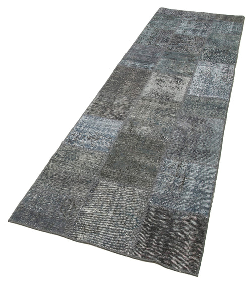 Handmade Area Rug – Kirk Yama Grey Patchwork Cotton Wool Vintage Carpet 2'9''x10'