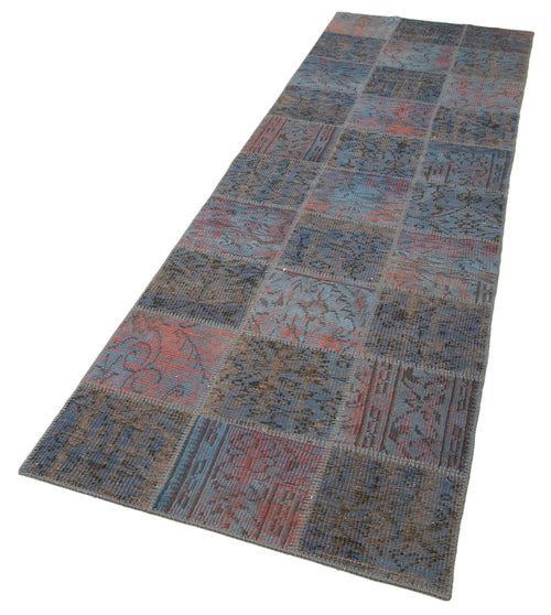 Kirk Yama Blue Patchwork Cotton Wool Handmade Area Rug 2'11'' x 9'9''