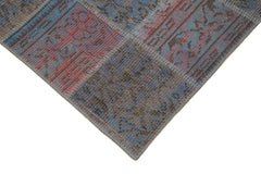 Kirk Yama Blue Patchwork Cotton Wool Handmade Area Rug 2'11'' x 9'9''