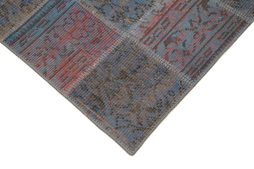 Kirk Yama Blue Patchwork Cotton Wool Handmade Area Rug 2'11'' x 9'9''
