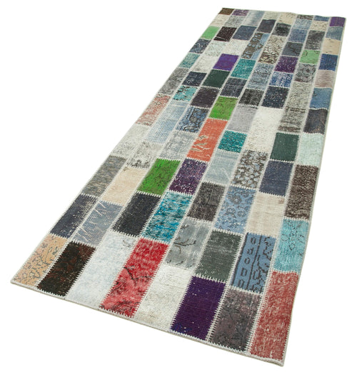 Kirk Yama Blue Patchwork Cotton Wool Handmade Area Rug 3'1'' x 10'5''