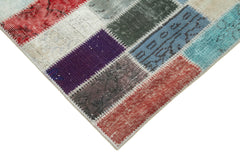 Kirk Yama Blue Patchwork Cotton Wool Handmade Area Rug 3'1'' x 10'5''